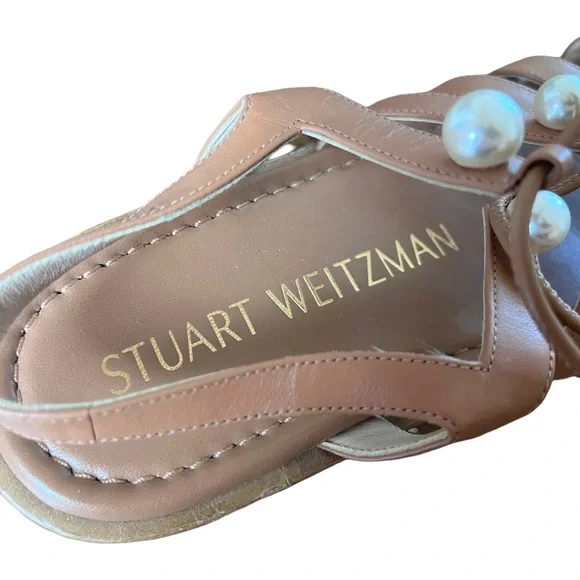 Stuart Weitzman Goldie Lace-Up Pearl Embellished Sandal Size 10AA - Picture 7 of 12